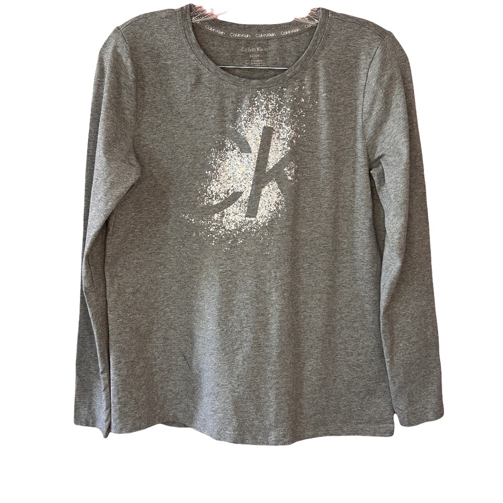 Calvin Klein Women’s Long Sleeve Sparkle Logo T- Sz Small
